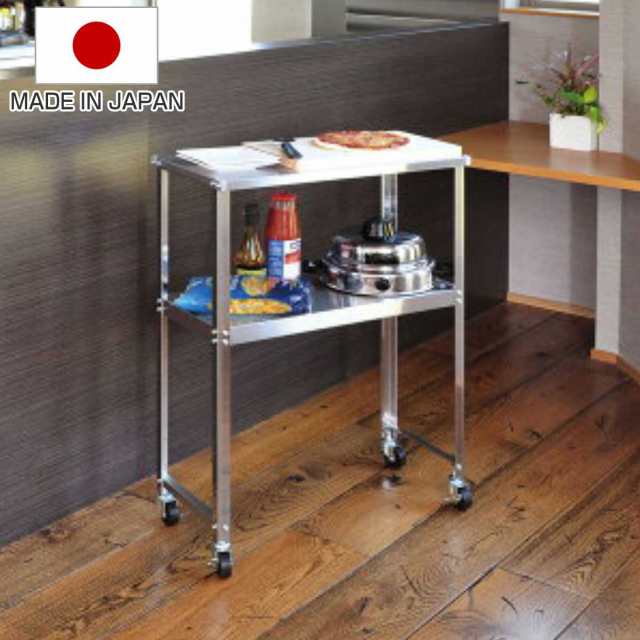 キッチンワゴン ステンレス移動キッチン作業台 幅60cm （ アジャスター付き 天板付き キッチンストッカー キッチン ストッカー 日本製 作業台 隙間収納 収納 作業台ワゴン オールステンレス キッチン収納 キッチン すきま収納）