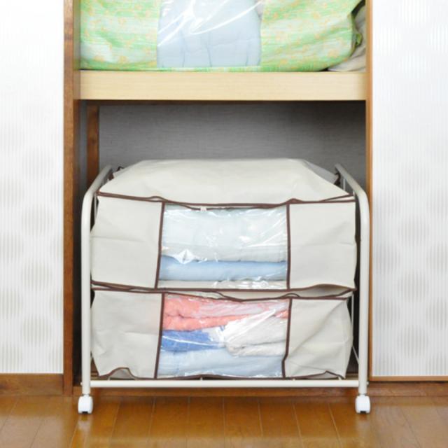 布団収納 2Way 押入れ 布団収納ワゴン 幅75cm （ 布団 収納 ワゴン 1段 ラック 高さ調節 ふとん 日本製 アジャスター付き キャスター付き 通気性 収納棚 布団ラック ふとん収納 棚 クローゼット 押し入れ 移動 楽 丈夫 寝具 家電 ）_6