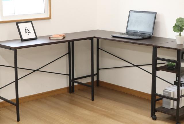 パソコンデスク 幅100〜125cm 木目調 ラック付きデスク