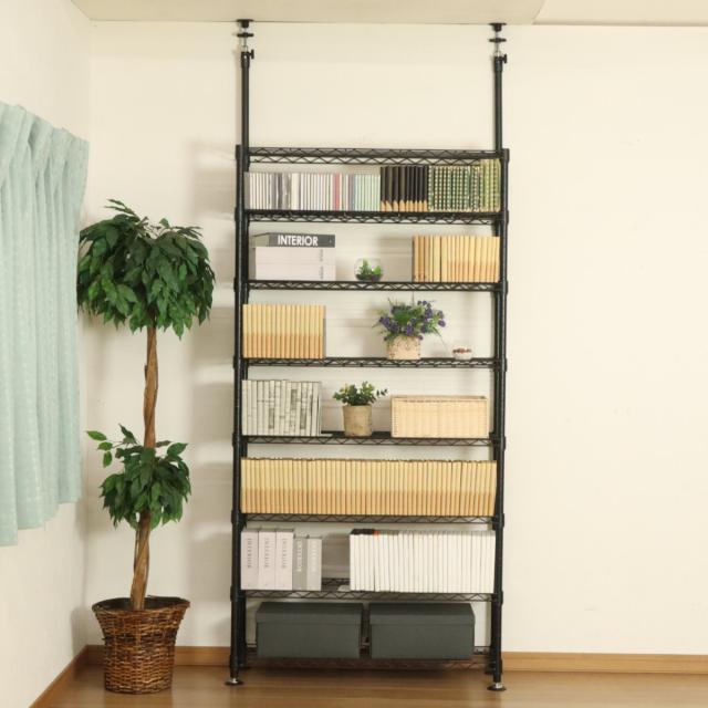 突っ張り スチールラック 幅93cm 8段 高耐荷重 簡単組立 （ つっぱり棚 ラック スリム 棚 メタル 収納棚 壁面収納 黒 収納ラック スリムラック キッチンラック ランドリーラック 本棚 省スペース 転倒防止 地震対策 ）_13