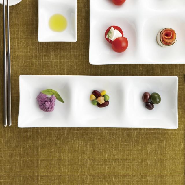 皿 コワケ 3つ仕切り皿 白磁 5個セット （ プレート お皿 食器 25.8cm 食洗機対応 電子レンジ対応 磁器 日本製 菓子皿 薬味 ネギ 醤油皿 ワサビ お菓子 お漬物 箸休め おしゃれ ）_1