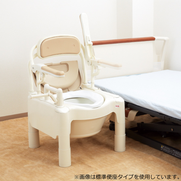 ポータブルトイレ ソフト便座 高さ49cm ちびくまくん 介護用 FX-CPはねあげ 日本製 （ トイレ 介護 ポータブル 腰掛便座 洋式 樹脂製 洋式トイレ 便座 クッション 介護用品 ）_2