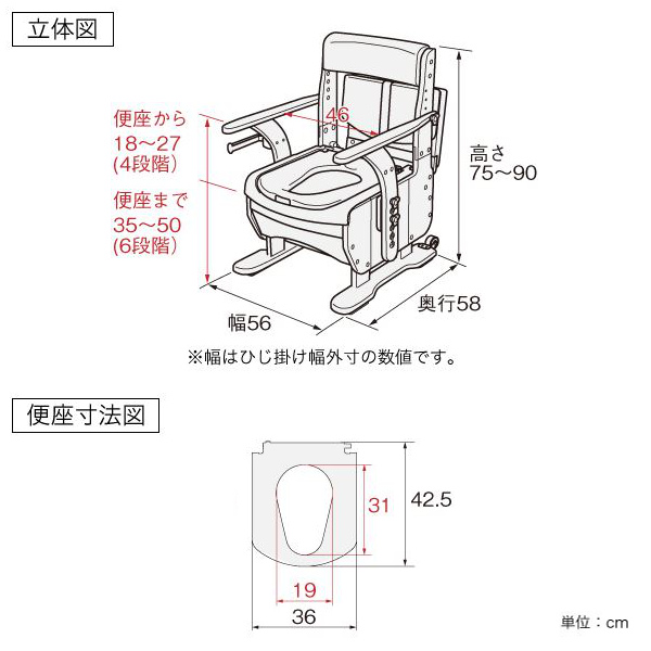ポータブルトイレ 標準便座 家具調セレクトR ノーマルワイド ひじ掛け