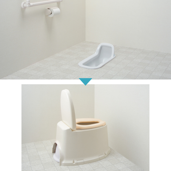 リフォームトイレ 和式トイレ用 ソフト便座 補高スペーサー 8cm 段差なし 工事不要 据置式 サニタリエース SD 介護用品 （ 洋式便座 方向転換 簡易 設置 介護 和式トイレ 洋式 トイレ フタ 後付け 便座 座面 高さ調節 ）