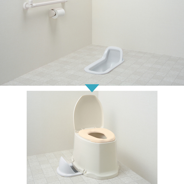 リフォームトイレ 和式トイレ用 ソフト便座 補高スペーサー 8cm 段差なし 工事不要 据置式 サニタリエース SD 介護用品 （ 洋式便座 方向転換 簡易 設置 介護 和式トイレ 洋式 トイレ フタ 後付け 便座 座面 高さ調節 ）