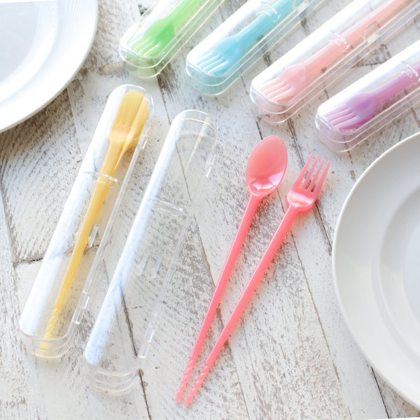 箸 3WAY スプーン フォーク 18cm 箸箱 スパイラル プラスチック 日本製 （ 食洗機対応 お箸 お弁当 ランチ 箸セット 持ち運び 携帯 おはし はし マイ箸 ケース セット すべりにくい ランチグッズ 大人 女性 男性 ）