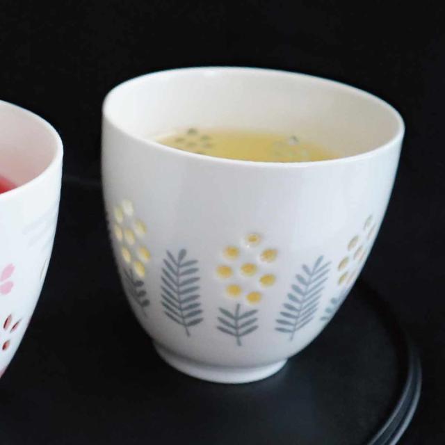 湯呑み 200ml 透かし彫り いろあかり 磁器 （ 食洗機対応 電子レンジ対応 湯のみ 湯飲み ゆのみ コップ カップ 花柄 フラワー 蛍手 ナチュラル プレゼント ギフト 箱入り 母の日 おしゃれ ） 湯呑み