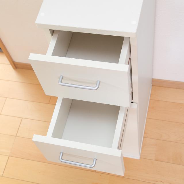 キッチン収納 すき間収納 スリムチェスト 引出し 2段 木扉 幅