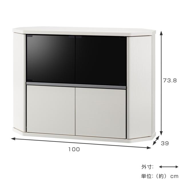 テレビ台 コーナー型 ハイタイプ 木目調 スモークガラス 幅100cm （ テレビボード TV台 TVボード テレビラック TVラック AVラック リビングボード 収納 扉 キャスター付き コーナースペース ）_2