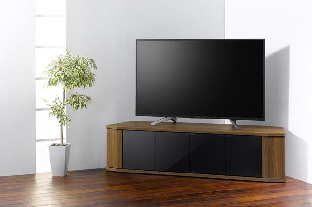 テレビ台 コーナー型 ワイド 木目調 スモークガラス 約幅149cm （ テレビボード TV台 TVボード テレビラック TVラック AVラック リビングボード 収納 扉 ロータイプ キャスター付き コーナースペース ）_11