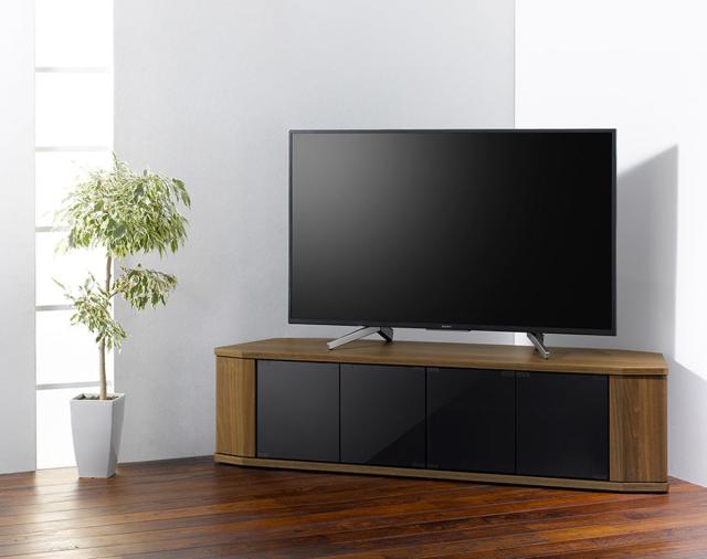 テレビ台 コーナー型 ワイド 木目調 スモークガラス 約幅149cm （ テレビボード TV台 TVボード テレビラック TVラック AVラック リビングボード 収納 扉 ロータイプ キャスター付き コーナースペース ）_5