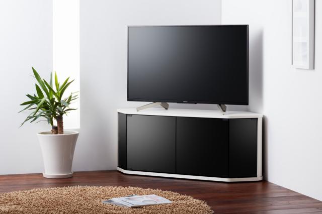 テレビ台 ローボード コーナー型 前面ダークガラス 幅115cm （ テレビボード TV台 TVラック TVボード テレビラック 省スペース ガラス扉 コーナーテレビ台 AVラック リビング収納 ブラウン ホワイト おしゃれ ）_12