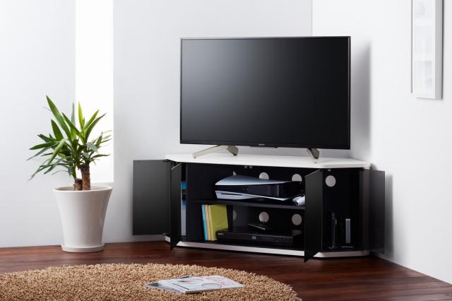 テレビ台 ローボード コーナー型 前面ダークガラス 幅115cm （ テレビボード TV台 TVラック TVボード テレビラック 省スペース ガラス扉 コーナーテレビ台 AVラック リビング収納 ブラウン ホワイト おしゃれ ）_13