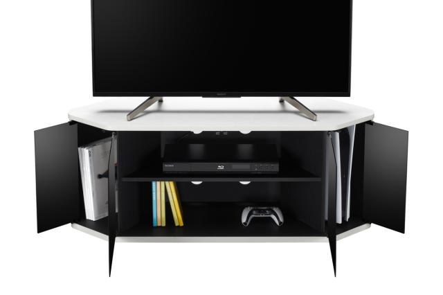 テレビ台 ローボード コーナー型 前面ダークガラス 幅115cm （ テレビボード TV台 TVラック TVボード テレビラック 省スペース ガラス扉 コーナーテレビ台 AVラック リビング収納 ブラウン ホワイト おしゃれ ）_5