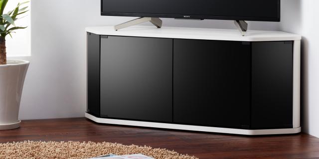 テレビ台 ローボード コーナー型 前面ダークガラス 幅115cm （ テレビボード TV台 TVラック TVボード テレビラック 省スペース ガラス扉 コーナーテレビ台 AVラック リビング収納 ブラウン ホワイト おしゃれ ）_9