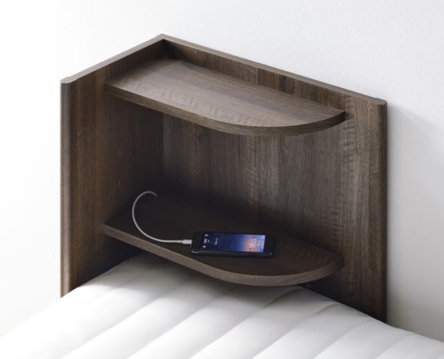 ヘッドボード コーナータイプ 6段階 後付け 宮棚 （ ベッドボード 木製 ベッド ボード 枕元 棚 ベッドサイド 高さ調節 シンプル ナチュラル ブラウン ）