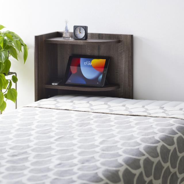 ヘッドボード コーナータイプ 6段階 後付け 宮棚 （ ベッドボード 木製 ベッド ボード 枕元 棚 ベッドサイド 高さ調節 シンプル ナチュラル ブラウン ）