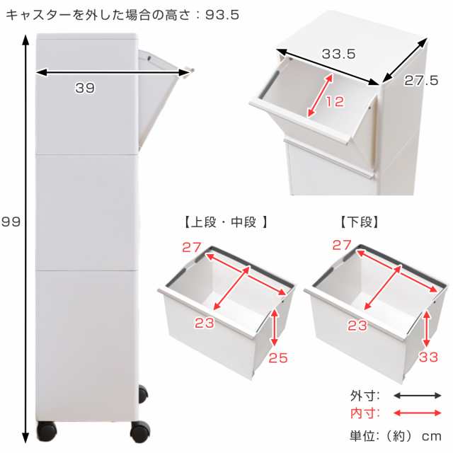 ゴミ箱 43L 3段 資源ゴミ 分別ワゴン ワイド （ ごみ箱 43