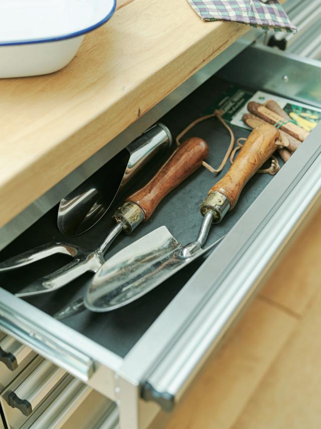 ツールキャビネット 幅199cm ステンレス製 木天板 キャスター付