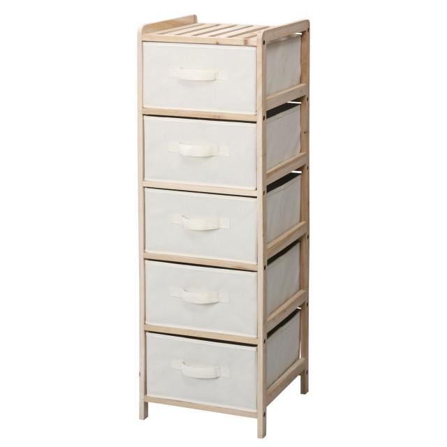 チェスト 幅34cm 5段 天然木フレーム 布製引出し （ リビングチェスト 収納 棚 木製 収納棚 サイドチェスト 収納チェスト たんす タンス 収納ラック 衣類収納 ナチュラル 白 ホワイト ひとり暮らし 幅34 34cm ）の通販は