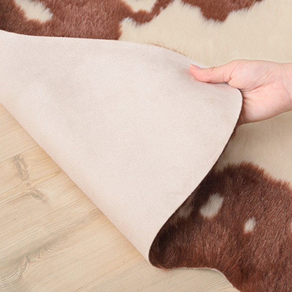 ラグ カウ柄 ラグマット 160×220cm ブラウン （ ラグマット カーペット 絨毯 マット 滑りにくい おしゃれ ふさふさ フェイクファー 床暖対応 ホットカーペット対応 滑り止め ）