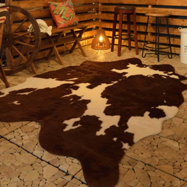 ラグ カウ柄 ラグマット 160×220cm ブラウン （ ラグマット カーペット 絨毯 マット 滑りにくい おしゃれ ふさふさ フェイクファー 床暖対応 ホットカーペット対応 滑り止め ）
