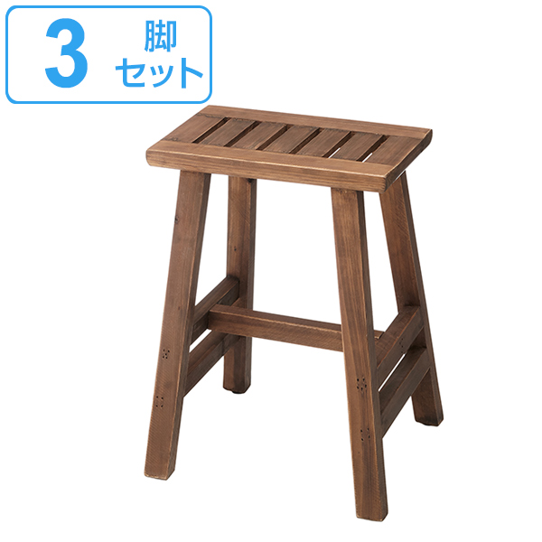 スツール 3脚セット 高さ44cm 木製 天然木 椅子 イス 腰掛 アンティーク調 （ チェア 腰掛け 木製スツール いす 玄関 リビング 簡易 来客用 キッチン おしゃれ 四角 チェアー 杉 ）の通販は