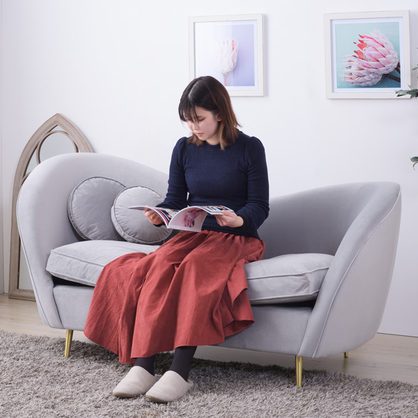 ソファ 幅162cm 2人掛 ベロア 2人用 ソファー クッション付き 布張り ファブリック 姫系 ハート （ フロアソファ リビングソファ 約 幅 160 2人掛け 二人 椅子 イス チェア おしゃれ かわいい 座面 広い ）の通販は