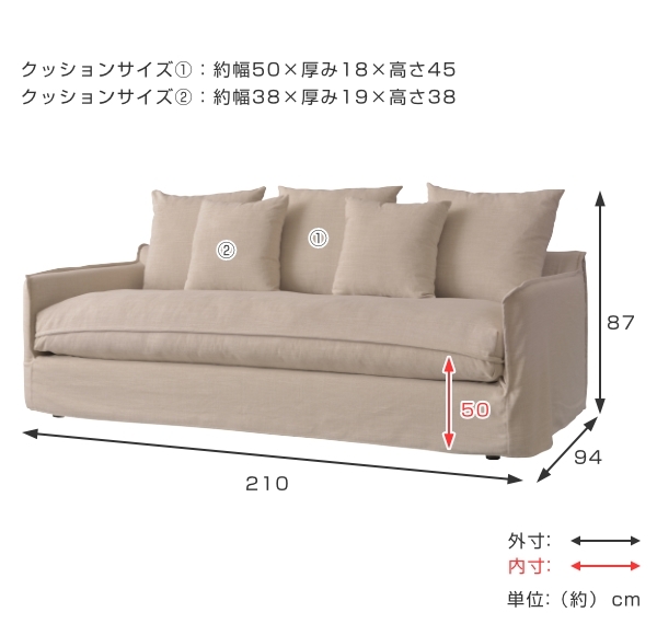 ソファ 幅210cm 3人掛け ソファー カバー付き クッション ファブリック 布張り ひじ掛け 脚付き ローソファー ソファー 3人掛け（ 三人掛け 約 幅 210 座り心地 ローソファ リビングソファ 3人掛けソファ おしゃれ 北欧 脚 取り外し ）_3