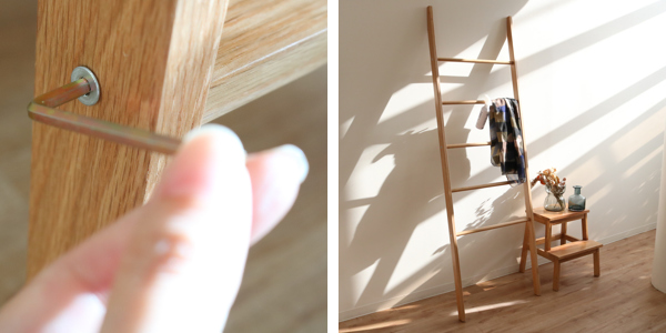 ラダーラック 木製 天然木 オーク材 幅60cm （ ラダーハンガー ラック