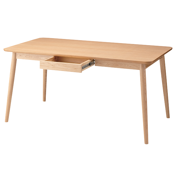 ダイニングテーブル 幅150cm 木製 天然木 引き出し ナチュラル ダイニング テーブル 机 （ 食卓テーブル 四人掛け 食卓 4人掛け 木製テーブル 食卓机 長方形 アッシュ 引出し 収納 おしゃれ 北欧 幅 150 ハの字 斜め脚 ）の通販は