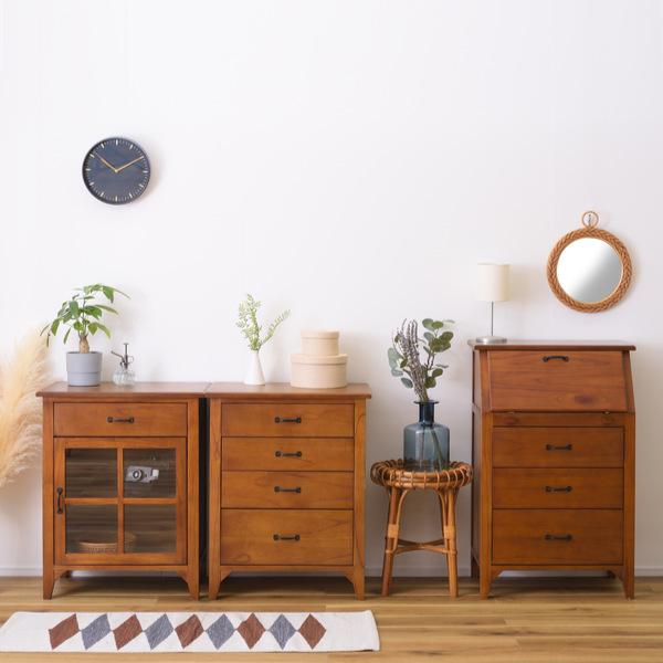 ライティングチェスト 引出し 3段 天然木 エスニック調 Timber 幅60cm （ ライティングビューロー デスク チェスト ビューロー 木製 完成品 書斎デスク 収納 レトロ 折りたたみ 机 収納付き 引出し付き チェストタンス 完成品）_19