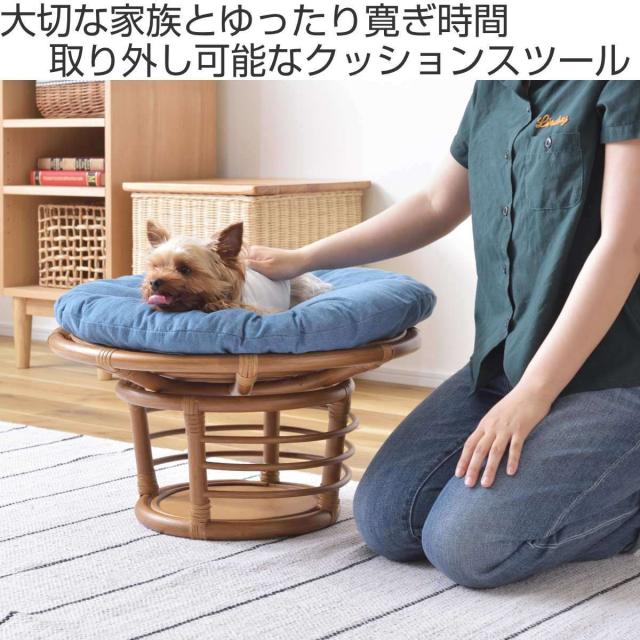 ペットスツール クッション付 籐フレーム 約幅55cm （ ラタン製 ペット用 椅子 チェア ベッド ペット用クッション 天然素材 完成品 ラタン家具 小型ペット用 ペット専用 猫用 犬用 猫ベッド 犬ベッド ペットベッド ）_1