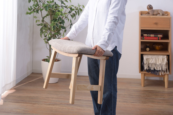 スツール 高さ42cm ダイニングスツール クッション 木製 天然木 椅子 北欧 チェア （ ダイニングチェア デスクチェア 腰掛け イス いす チェアー 曲線 座面 アッシュ ファブリック レザー調 玄関 おしゃれ 木製スツール スツール 木製）_10