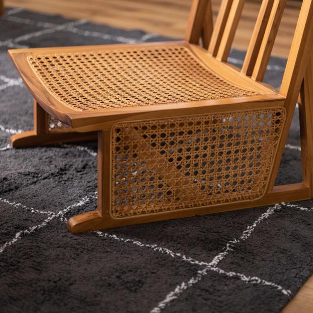 フロアチェア 天然木フレーム ラタン編み 座面高約20cm （ 座椅