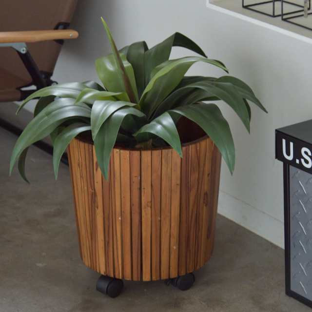 プランター ウッドプランター S 直径34×高さ35cm （ 植木鉢カバー ポットカバー プランターカバー 鉢入れ 鉢植え かご 8号鉢用 木製 鉢カバー バスケット 天然木 チーク 植物 観葉植物 キャスター付き 室内 インテリア おしゃれ ）の通販は