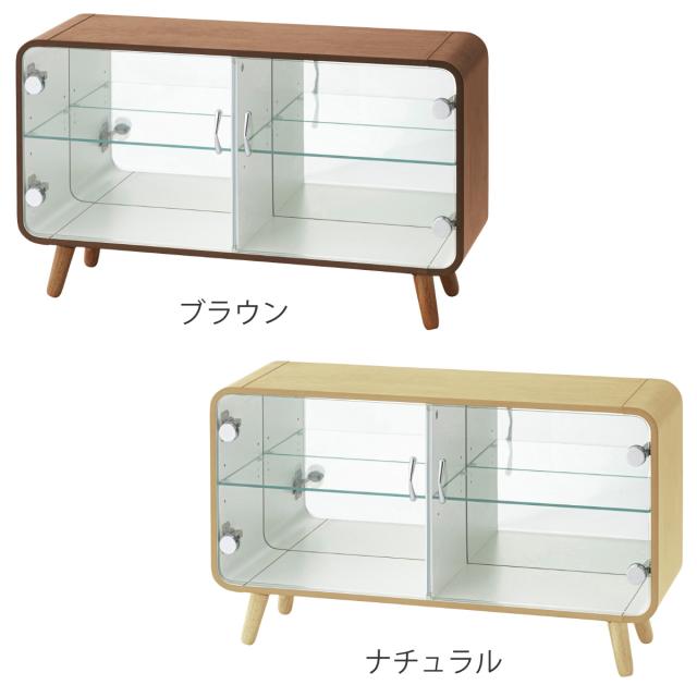 コレクションラック ロータイプ ショーケース 背面ガラス 約幅80cm （ ラック コレクション ガラスキャビネット ガラス棚板 完成品 キャビネット ディスプレイ 背面ミラー ガラス 可動棚 収納 ブラウン ナチュラル ）_3