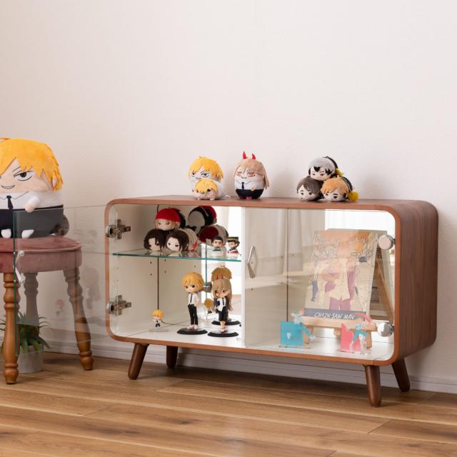 コレクションラック ロータイプ ショーケース 背面ガラス 約幅80cm （ ラック コレクション ガラスキャビネット ガラス棚板 完成品 キャビネット ディスプレイ 背面ミラー ガラス 可動棚 収納 ブラウン ナチュラル ）_6