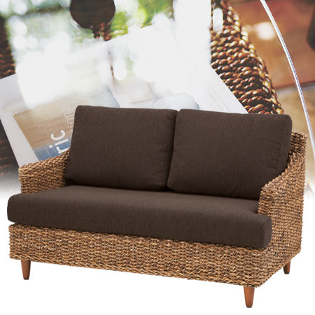 ソファ 2人掛け アジアンテイスト アバカ材 クラール 幅120cm （ クッションソファ ソファー クッション 選べる おしゃれ ホテルライク クッション付き ラウンジチェア クッションソファー バリ アジアン ）