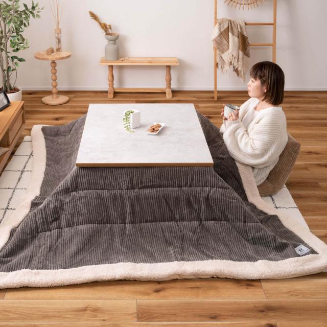 こたつ テーブル おしゃれ 長方形 お手入れ簡単 木製 （ 幅 105 cm センターテーブル リビングテーブル ローテーブル 大理石調 薄型 フラットヒーター ナチュラル 丸脚 高さ調節 継ぎ脚 ）_16