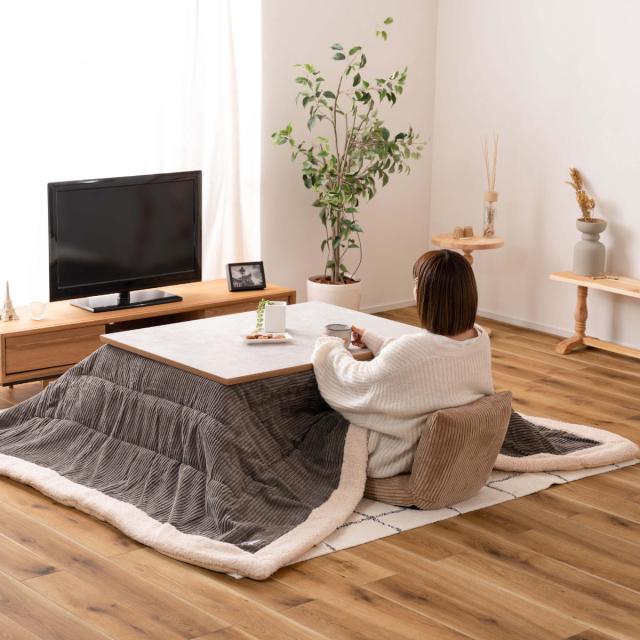 こたつ テーブル おしゃれ 長方形 お手入れ簡単 木製 （ 幅 105 cm センターテーブル リビングテーブル ローテーブル 大理石調 薄型 フラットヒーター ナチュラル 丸脚 高さ調節 継ぎ脚 ）_17