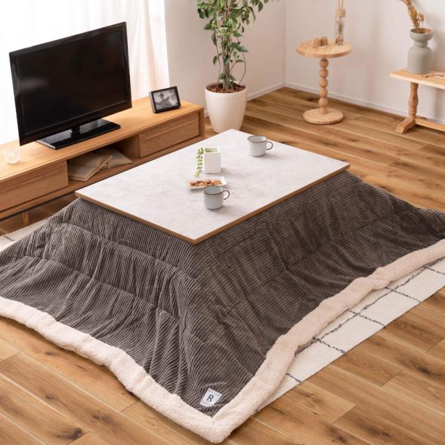 こたつ テーブル おしゃれ 長方形 お手入れ簡単 木製 （ 幅 105 cm センターテーブル リビングテーブル ローテーブル 大理石調 薄型 フラットヒーター ナチュラル 丸脚 高さ調節 継ぎ脚 ）_3