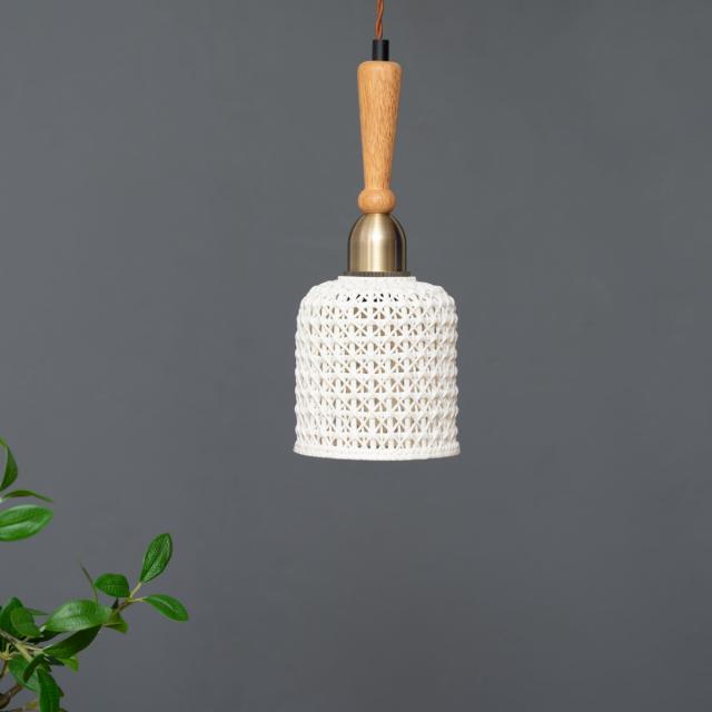 ペンダントライト 陶器 天然木 電球付き 筒型 （ LED E26 北欧