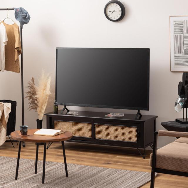 TVボード エスニック調 ラタン張り 幅120cm （ TV台 収納 家具 天然木 ラタン 籐 テレビラック テレビ テレビ台 リビング収納 ブラック アジアン家具 木製 ）_10
