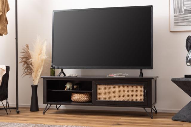 TVボード エスニック調 ラタン張り 幅120cm （ TV台 収納 家具 天然木 ラタン 籐 テレビラック テレビ テレビ台 リビング収納 ブラック アジアン家具 木製 ）_11