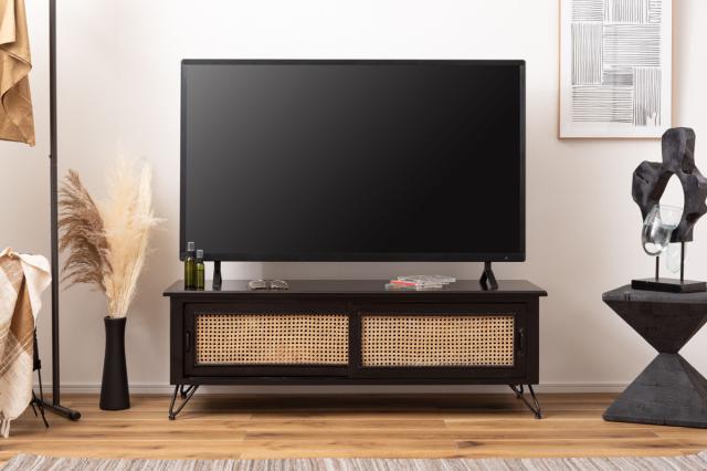 TVボード エスニック調 ラタン張り 幅120cm （ TV台 収納 家具 天然木 ラタン 籐 テレビラック テレビ テレビ台 リビング収納 ブラック アジアン家具 木製 ）_13