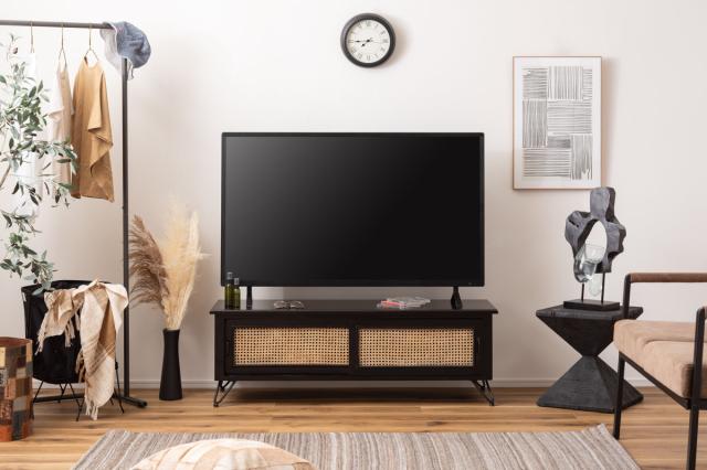 TVボード エスニック調 ラタン張り 幅120cm （ TV台 収納 家具 天然木 ラタン 籐 テレビラック テレビ テレビ台 リビング収納 ブラック アジアン家具 木製 ）_15