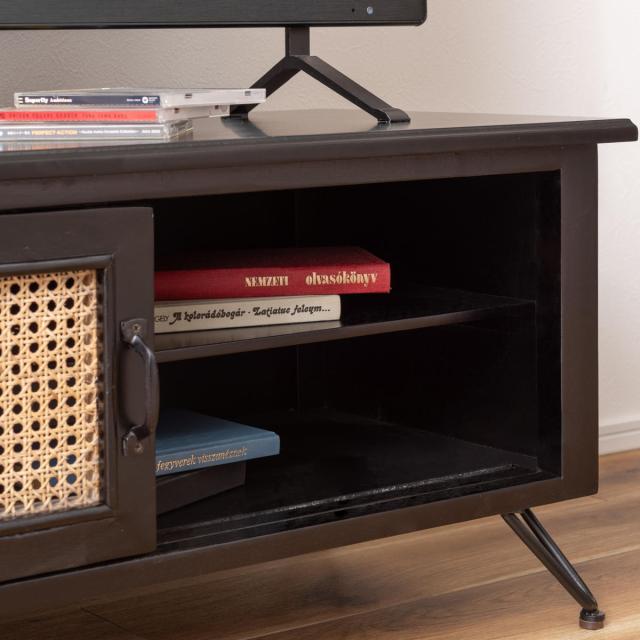 TVボード エスニック調 ラタン張り 幅120cm （ TV台 収納 家具 天然木 ラタン 籐 テレビラック テレビ テレビ台 リビング収納 ブラック アジアン家具 木製 ）_3