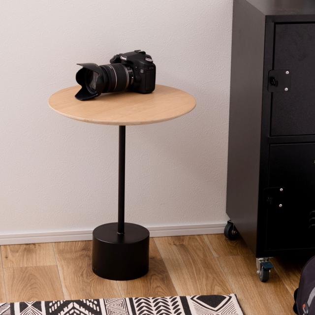 サイドテーブル 円型 高さ50cm アイアンレッグ （ 天板 40cm アイアン オーク 異素材 ナイトテーブル ミニテーブル ソファ ベッド 横 北欧 モダン シンプル スタイリッシュ おしゃれ ）_12