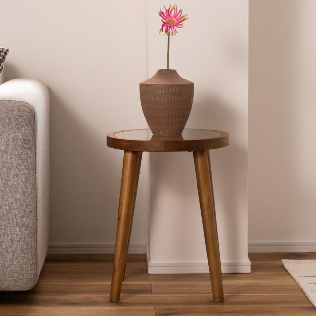 サイドテーブル Sサイズ 高さ45cm ラウンドガラステーブル （ ラタン